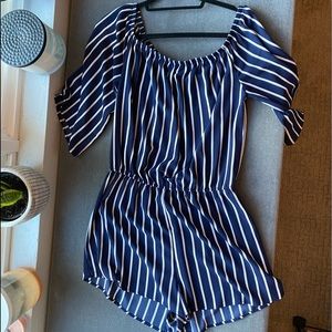 Navy blue and white striped romper